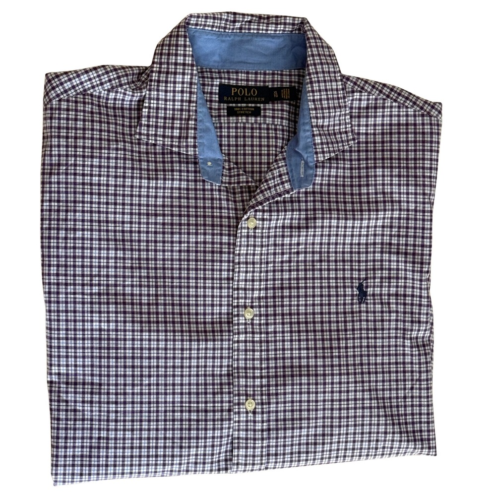 Ralph Lauren Polo Long Sleeve Button Down‎ Plaid Shirt Purple Blue White XL